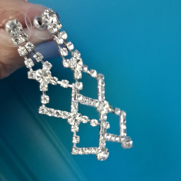 NWT Diamond Earrings CZ Chandelier Drop Art Deco - Picture 7 of 15